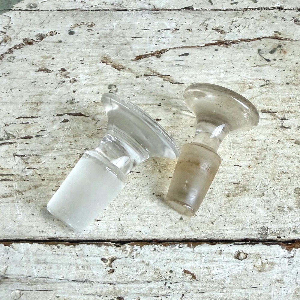 Vintage Glass Apothecary Bottle Stoppers Frosted Clear Replacement Pair